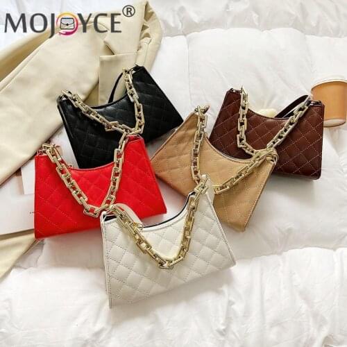 Lattice Pattern Chain Messenger Hobos Bag Stylish Single Shoulder Bag Ladies Designer Small PU Leather Purse Streetwear