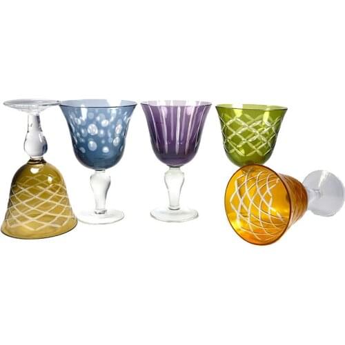 Edo Kiriko Stemware Red Wine Glass Goblet Handmade Colorful Goblet Set of Six Pieces For Party Bar Wedding