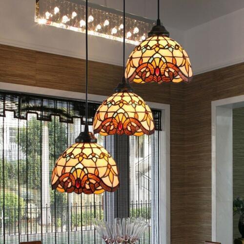 Tiffany Baroque Stained Glass Suspended Luminaire E27 110-240V Chain Pendant lights for Home Parlor Dining bed Room