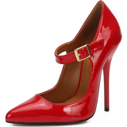 Women Pumps Heeled Shoes Patent Leather Buckle Strap 13CM Thin High Heels Pointed Toe Office & Career Classics shoes women 2020