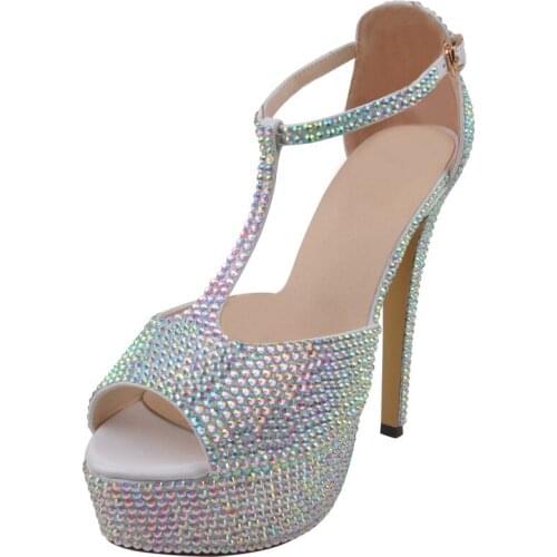 Womens Pumps Wedding crystal sandals Waterproof platform Fine heel High heel 14CM High Heels Party Shoes