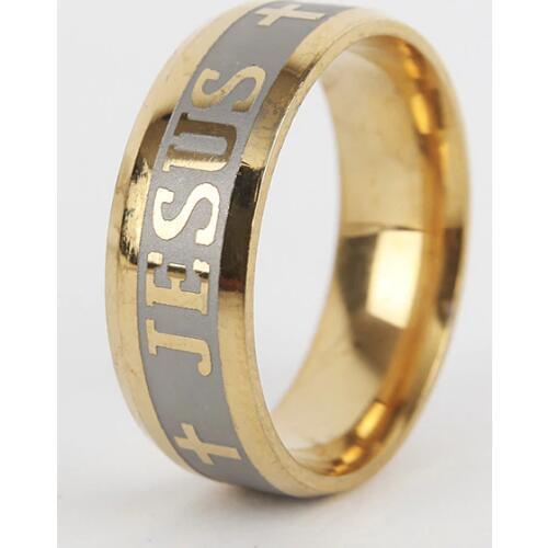 Ufine Religion Jesus Cross JESUS Titanium Steel fashion version Hot curved stainless steel ring 8mm Party Rings jewelry R047