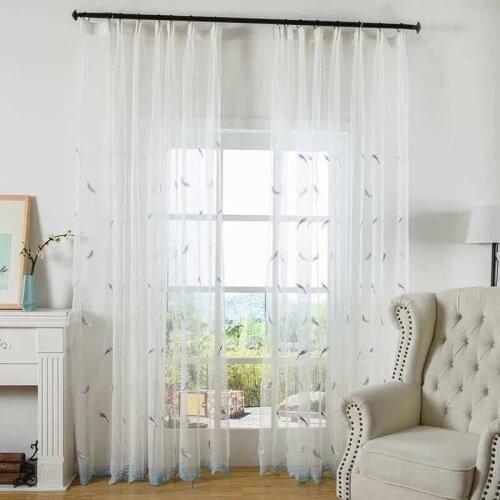 Feather Embroidered Sheer Curtains for Living Room Bedroom,Modern White Window Treatments Sheer Tulle Kitchen Curtain Home Decor