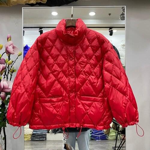 Korean Loose Women Lightweight Puffer Jacket Stand Collar Winter Female Parkas Casual Long Sleeve Short White Duck Down Jackets