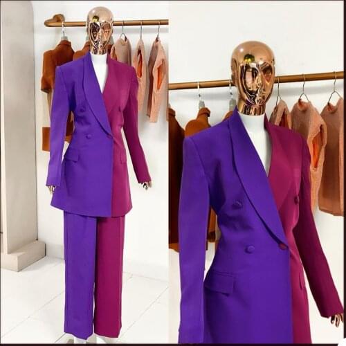 Unique Design Women Suits Purple Celebrity Lady Party Prom Tuxedos Blazer Red Carpet Leisure Outfit Top(Jacket+Pants)