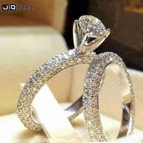 New 2 pieces Women Pave Crystal Wedding Ring Full Zircon Female Delicated Engagement Rings Jewelry