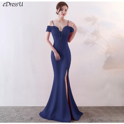 Sexy Split Evening Party Dress Beading Mermaid Vestido de Fiesta Elegant Long Dress Spaghetti Formal Prom Dress YNY-1370