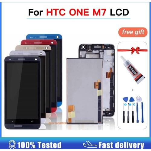 100% Tested lcd For HTC ONE M7 LCD Display Touch Screen Digitizer+ Bezel Frame Full Assembly Single SIM For HTC One M7 Display