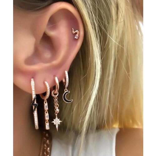 2021 Summer New Fashion Jewelry Black CZ Lightning Charm Rectangle CZ Hoop Earring