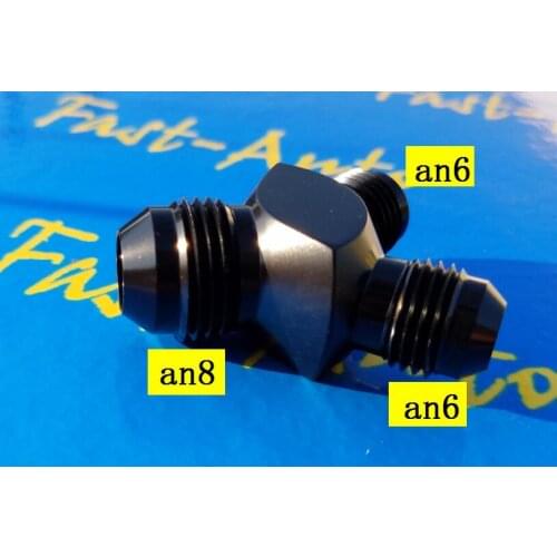 3 way 3/4unf thread 8AN AN8 an 8 Flare Tee to an6 -6an an 6 male Adaptor adapter Aluminum Fittings for 044 fuel pump