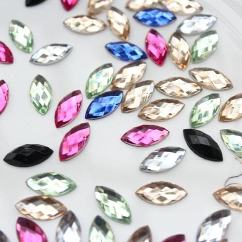800pcs Assorted Colors Mix Flat Back Navette Loose Acrylic Jewels Rhinestones Gems 15*7mm Pro Grade high quality D25 display