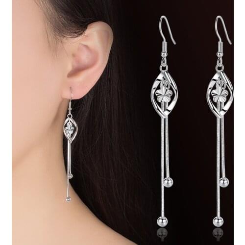 925Korean plum blossom ear hook temperament ear accessories tassel exaggerated silver plated medium long earrings womens Earrin