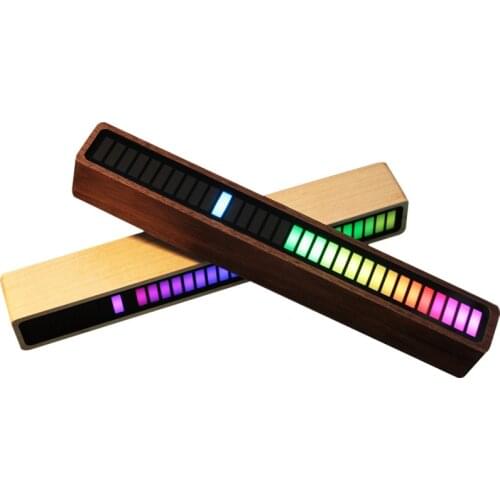 Solid Wood Car Sound Control Light RGB Voice-Activated Music Rhythm Ambient Light with 32 LED 18 Colors Car Home Decoration Lamp