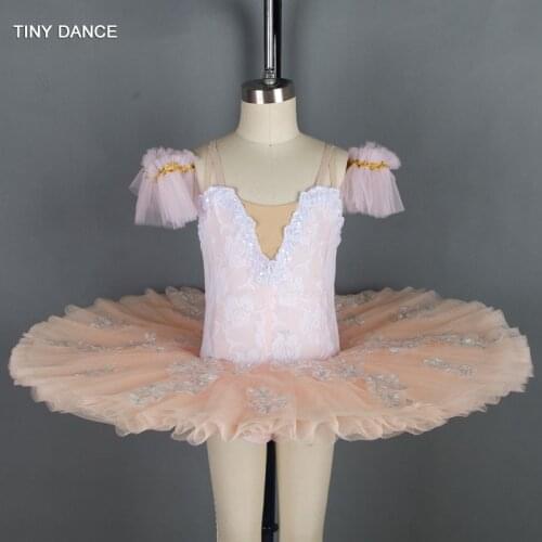 Pale Pink Ballet Dance Tutu Professional Costumes Pancake Tutu Dress with Match Color Soft Tulle Arm Bands Pleate Tutu BLL037