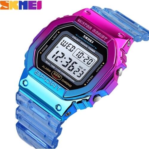SKmei Fashion Multi-Color Transparent Strap Ice Tough Electronic Watch Female Sports Chronograph Waterproof Alarm Clock 1622