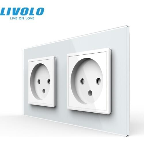 Livolo EU Standard double Israel Power Socket, Glass Panel,AC 100~250V 16A Wall Power Socket,C7C2IL-11/12/13/15(4colors),no logo