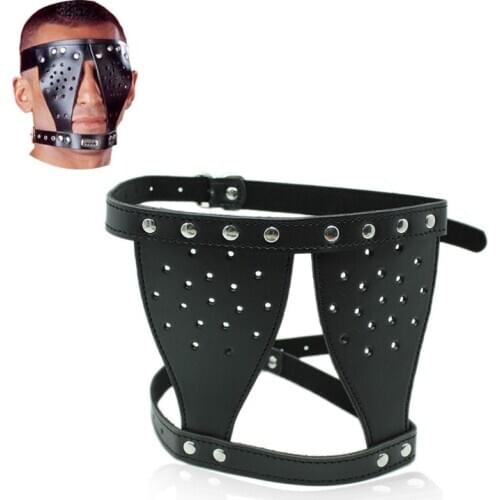 Erotic Mens Sex Accessories Leather Bondage Eye Mask Blindfolded Sex Fetish Slave Hollow Half Face Mask Hoods Gay Toys for Men