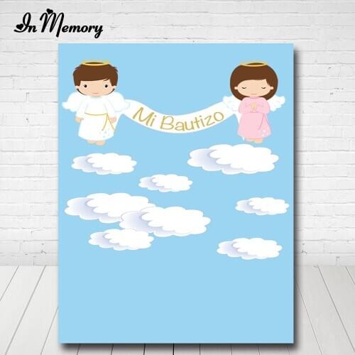 InMemory Blue Angel Mi Bautizo Backdrops Clouds Baptism Holy Communion Photography Backgrounds For Photo Studio Custom