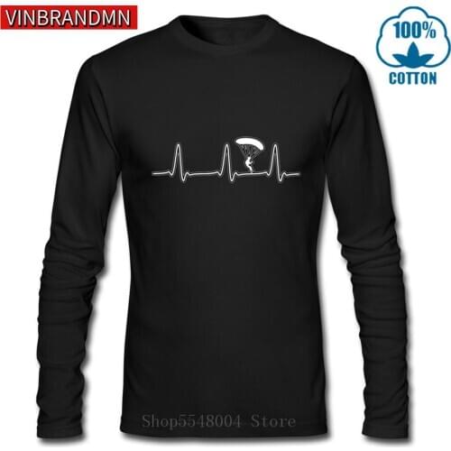 Paragliding Heartbeat T Shirts for Paragliders Lovers T-Shirt Cool Streetwear O-Neck Tees Skydiving Adventure Long Sleeve Tshirt