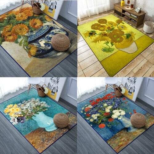 Quality Van Gogh Sunflower Painting Door mat Rug Carpet Floor Bedroom Doormat Non-slip Mat Cartoon Gifts