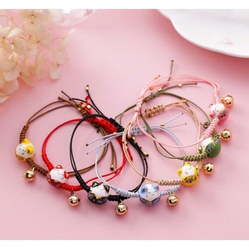 Ceramic Cat Bracelet Female Fresh Student Girlfriends Hand-woven Lucky Cat Transit Red String Bracelet Female Bracelet
