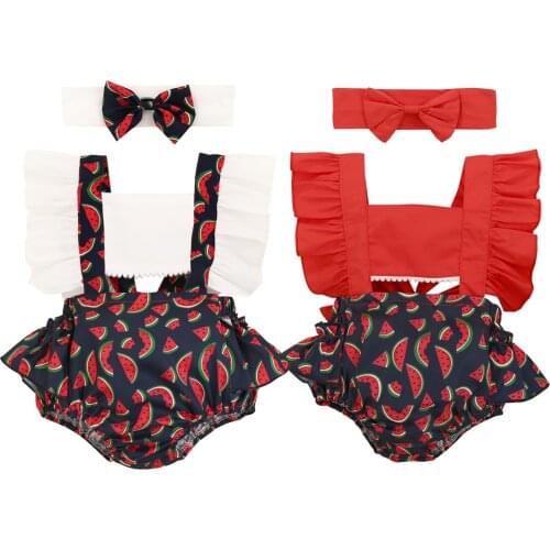 0-24M Newborn Baby Girl Floral Print Romper Headband 2PCS Princess Girls Summer Clothes