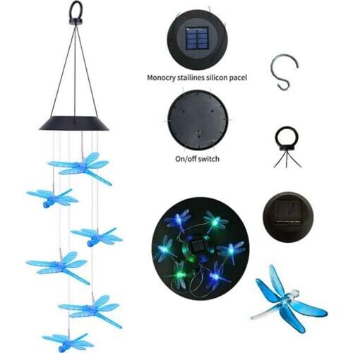 Colorful Solar LED Dragonfly Wind Chime Light Solar Lamp Power String Fairy Lights Solar Garlands Christmas Hanging Light