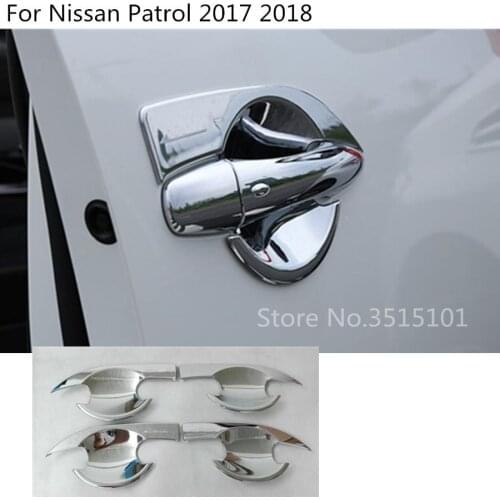 Car cover detector trim ABS chrome external door Bowl stick lamp frame moulding 4pcs For Nissan Patrol 2017 2018 2019 2020