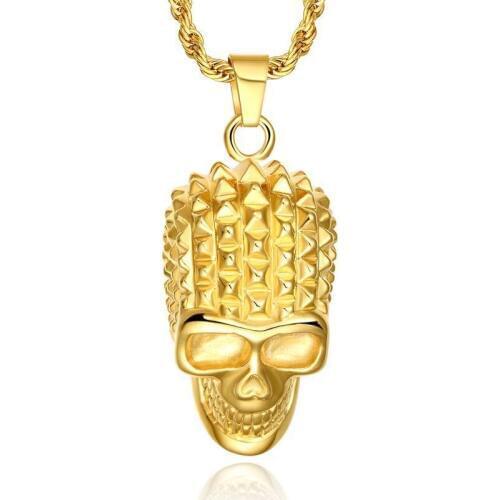 Fashion Punk cubic Cuboid Stainless Steel Skull Pendant Necklace Skeleton Head Necklaces Men Women Gothic Biker Pendant Gift