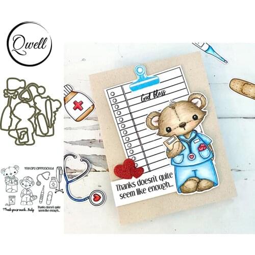 QWELL Doctor Fox Metal Cutting Dies With Clear Stamps Set Medical Device DIY Scrapbooking Craft Paper Card Making Template 2020