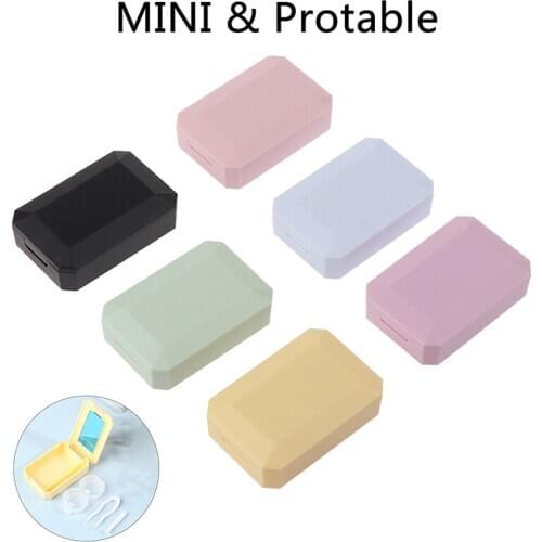Mini Solid Color Contact Lens Case With Mirror Beauty Lens Case Contact Lens Storage Box Can As Gift