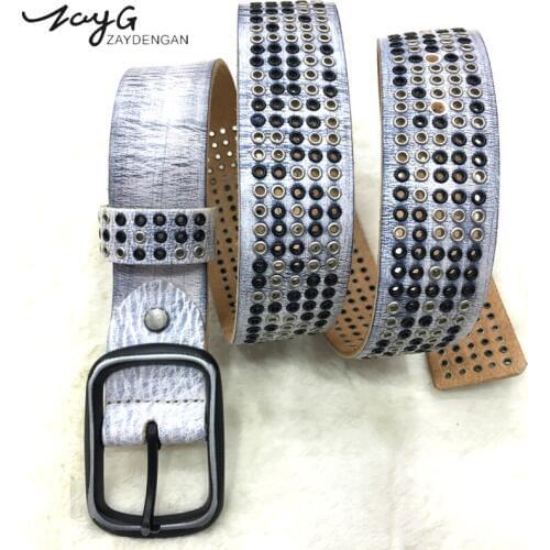 ZAYG Fashion Full Metal Small Circle Rivet Belt Hollow Gothic Women&Men Rivet Belt Punk Rock Style Lady Sequins Metal Buckle
