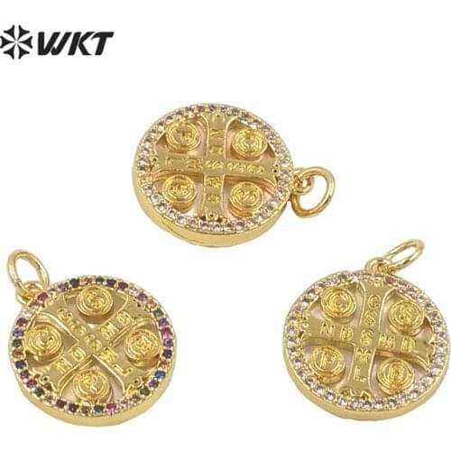 MP154 Tiny Amazing cross pedant fashion women jewelry pendant new style round gold color brass metal coin pendant