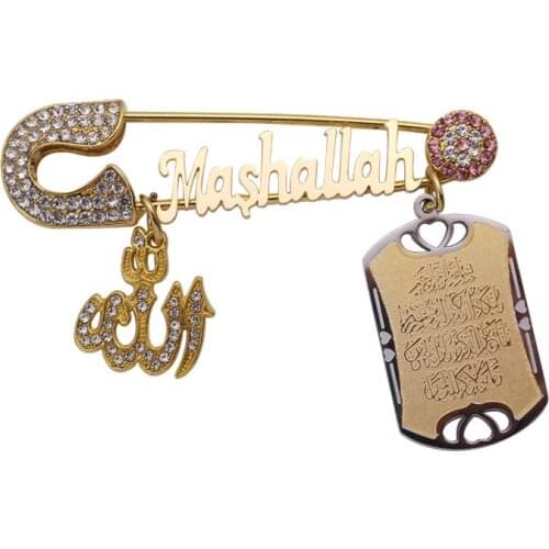 Muslim Allah Quran Vanyakad Mashallah Stainless Steel brooch pink Baby Pin