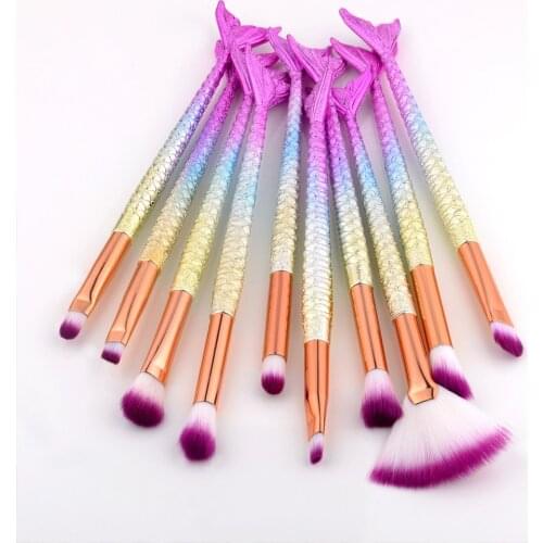 6/10pcs Kits Makeup Brushes Tool Cosmetics High Quality Set Of Bronzer Mermaid Highlighter Foundation Face Eyeshadow Lip Artist