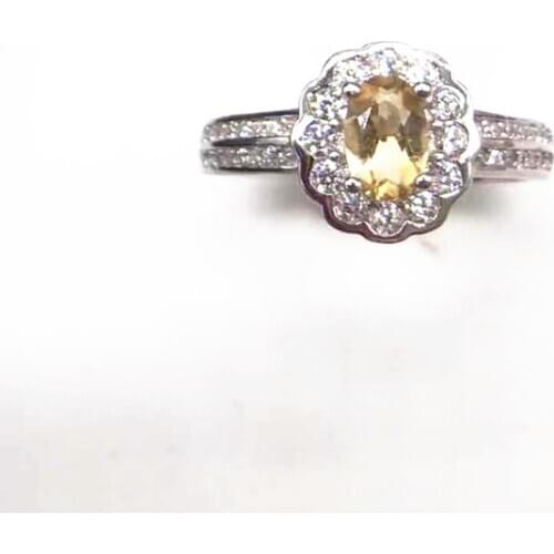 Natural Brazil Citrine Gemstone Fashion Ellipse Ring for Women Real 925 Sterling Silver Fine Charm Jewelry