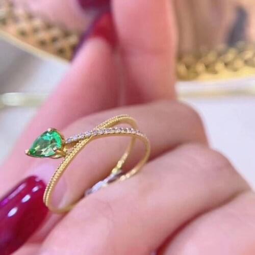 Natural green Emerald gem Ring Natural gemstone Ring S925 silver fashion elegant fine overlapping womens party gift jewelry