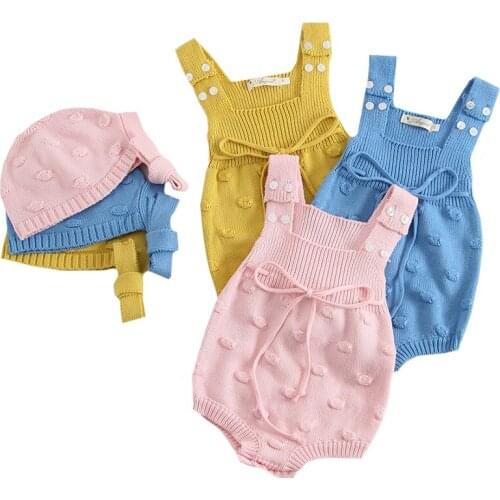 Autumn Toddler Cute Romper New Baby Knitted Romper Overalls Newborn Girl Knitted Romper +Knitted Hat Suits Newborn Clothes