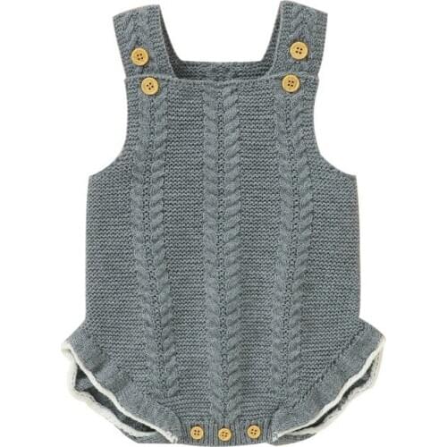 Autumn Infant Baby Girls Sleeveless Knitted Wool Solid Print Rompers Kids Jumpsuit
