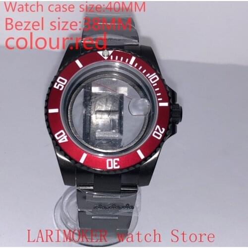 Suitable for NH35 NH36 Miyota 8215 40mm 904L stainless steel case, transparent black back cover, with bezel,red