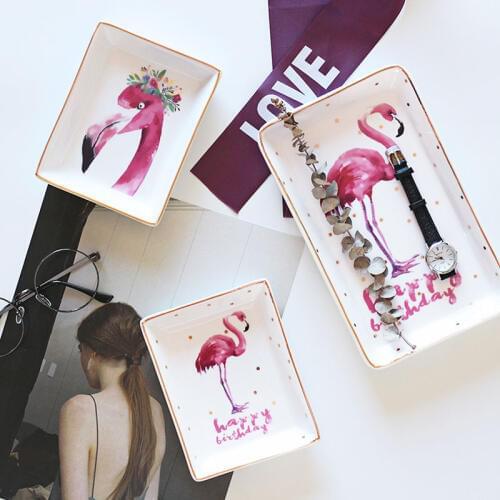 Nordic Ceramic Flamingo Trinket Dish Vanity Dresser Bathroom Organizer Jewelry Tray Ring Earrings Necklace Holder Gift for Girls