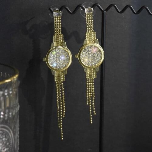 Luxury Crystal Watch Shape Earrings Crystals Inlaid Watch Stud Earrings Geometric Watch Earrings Women Fashion Jewelry