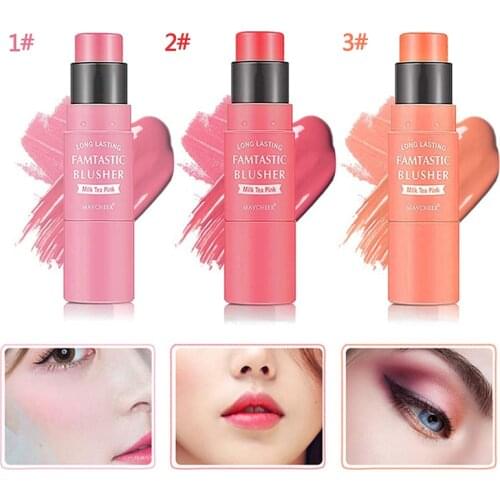 3 Colors Double-headed Blush Stick With Brush Waterproof Lasting Blusher Face Brighten Rouge Stick Peach Creamy Makeup TSLM1