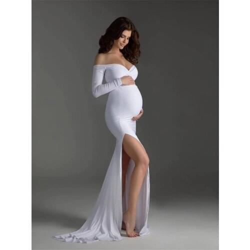Sexy Strapless Trailing Maternity Dresses Long Sleeve Floor-Length Split Dress Photo Shoot Photography Pregnancy Dresses