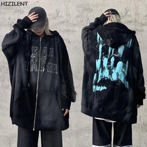 Vintage letter Print Oversized Hoodies Female Zip Up Long Sleeve Women Sweatshirt Aesthetic Winter Y2K Grungeclothes Streetwear