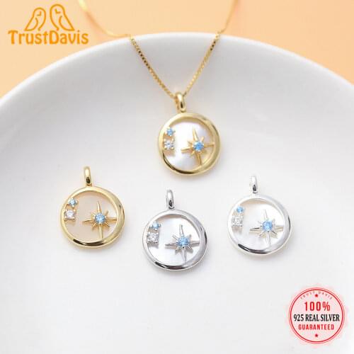 TrustDavis Real 925 Sterling Silver Fashion Sweet Round Stars Charm Pendant Handmade DIY Accessories Jewelry Wholesale HY029