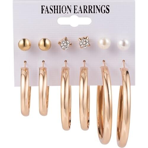 Vintage Exaggeration 2020 Trendy Hoop Earring Set Acrylic Geometric Pearl Earrings For Women Fashion Female Earings Jewelry