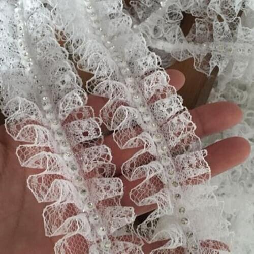 1Yard 91cm Beaded Lace Fabric High Quality Sequin Lace Fabrics Cotton Black White Lace Trim Ribbon dentelle ruban koronki V8