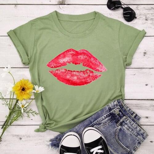 New lips Womens T-shirt T-shirt short sleeve print casual womens clothing tops graphic T-shirt women XK00021