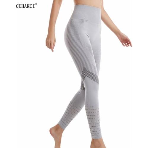 CUHAKCI Leggings Women High Waist Sexy Seamless Gym Leggins Hollow Printed Workout Pants Push Up Elasticity Legins Trousers